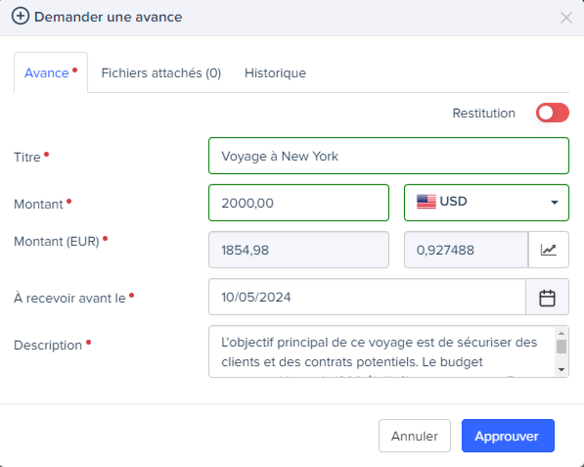 Demande d’avance sur frais
