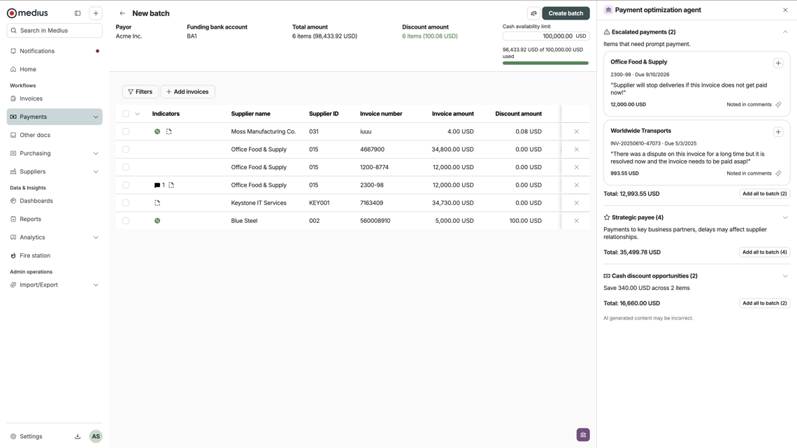 Screenshot of the payment optimization agent