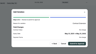 screenshot of contract variation alert