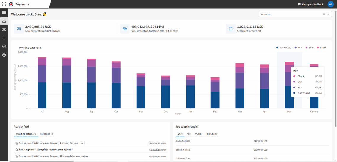 Payments screen