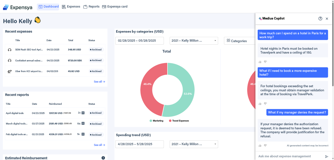 Medius Copilot for Expense - policy on hotel spend