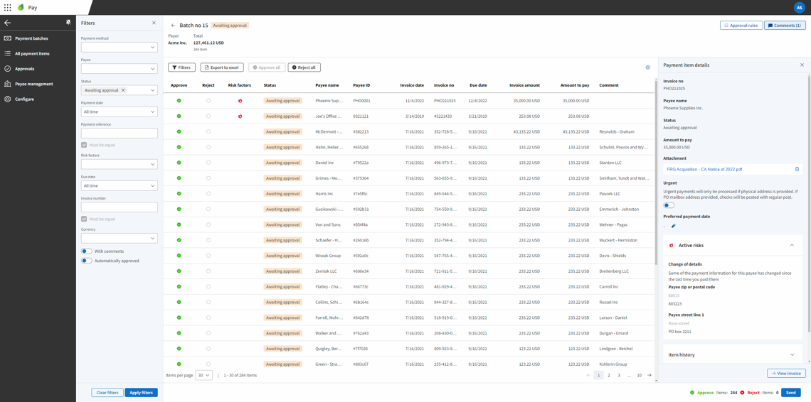 Payments awaiting approval