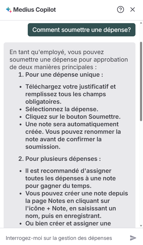 Medius Copilot for Expense - apprentissage et intégration