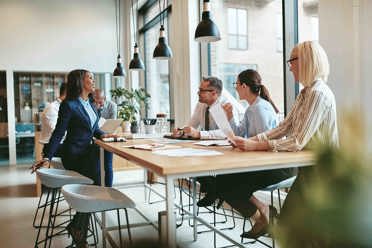 team meeting at a table