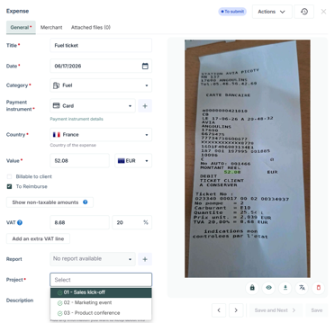 Kontrollera utgifter per projekt