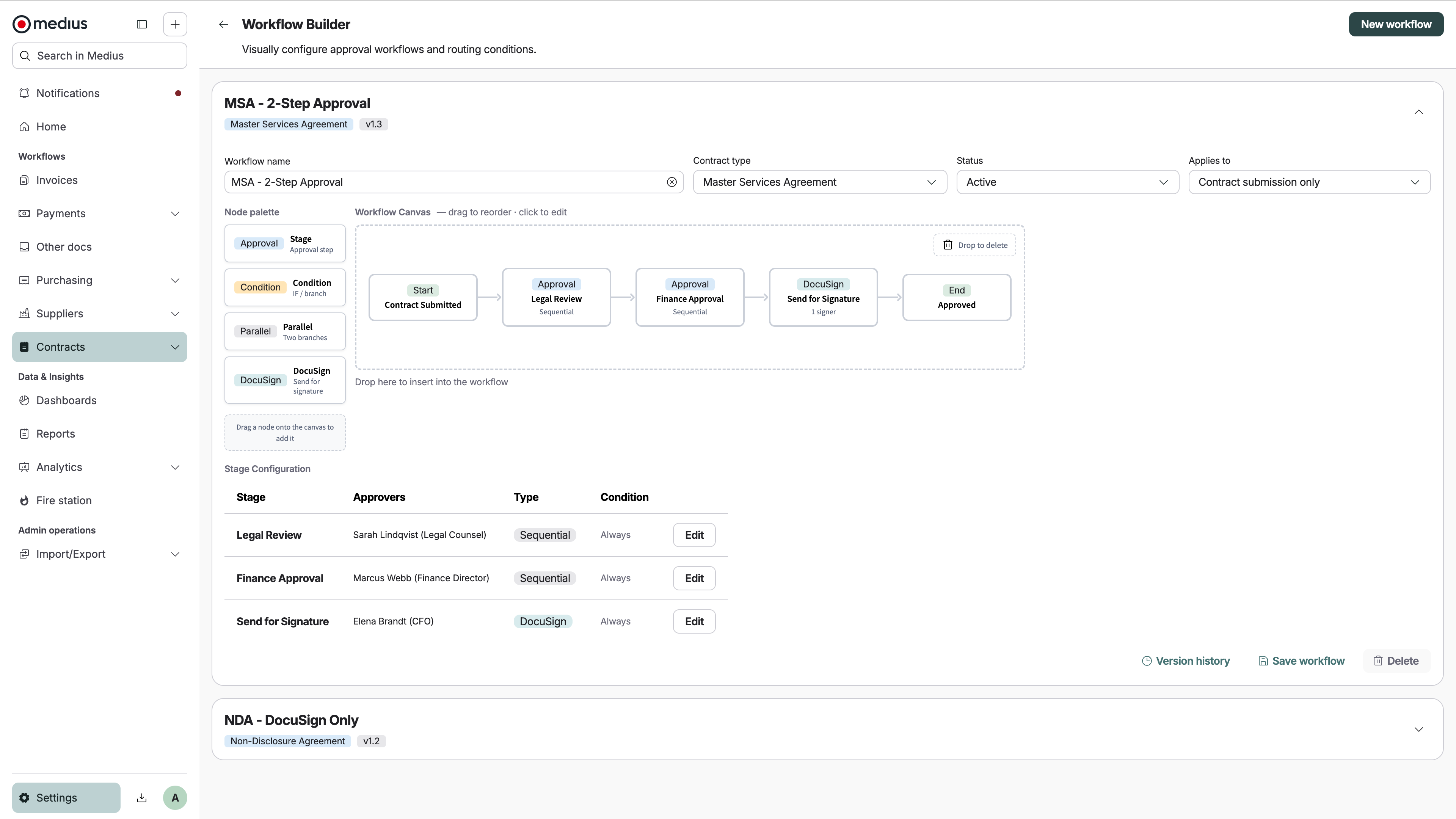 screenshot of approvals and signatures workflow
