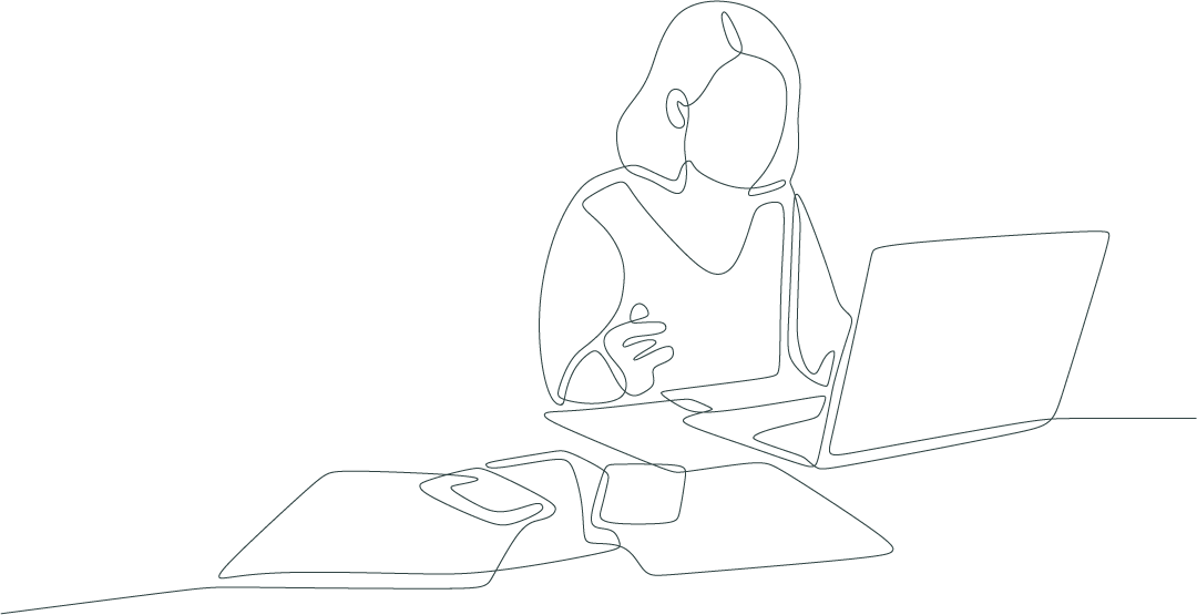 woman using computer line art