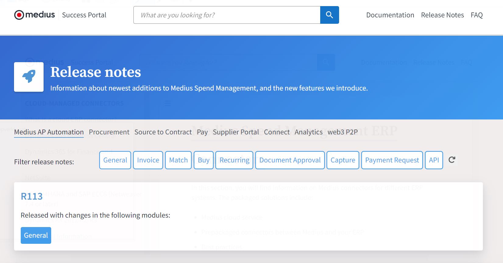 Medius Success Portal screen