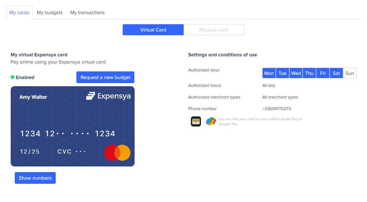 Expensya payment cards