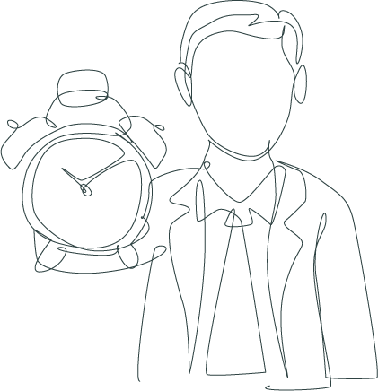 dessin au trait d’un homme tenant une horloge