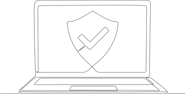 line art of a laptop with a shield on it