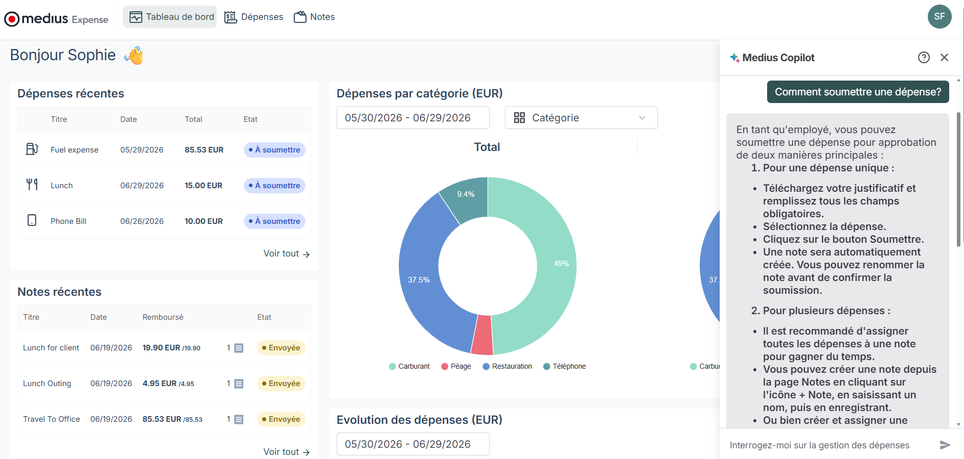 Medius Copilot for Expense - apprentissage et intégration