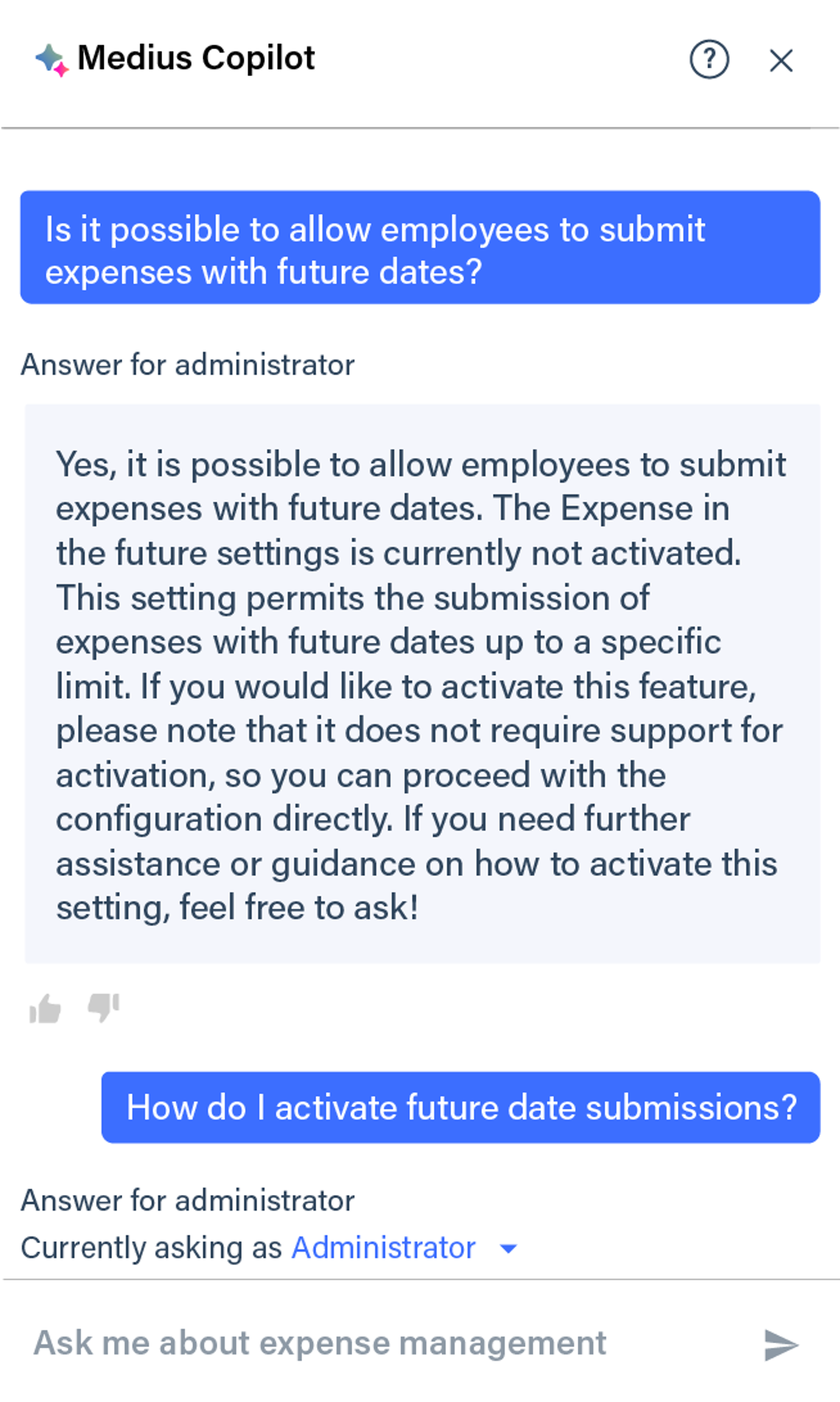 Medius Copilot for Expense - administrative help