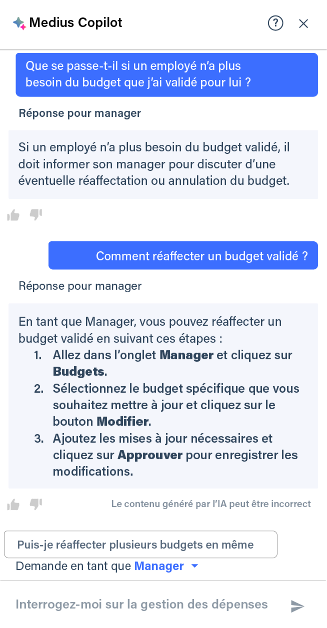 Medius Copilot for Expense - directives en matière de dépenses – approbation du budget