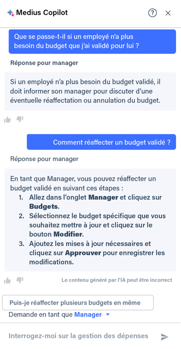 Medius Copilot for Expense - directives en matière de dépenses – approbation du budget