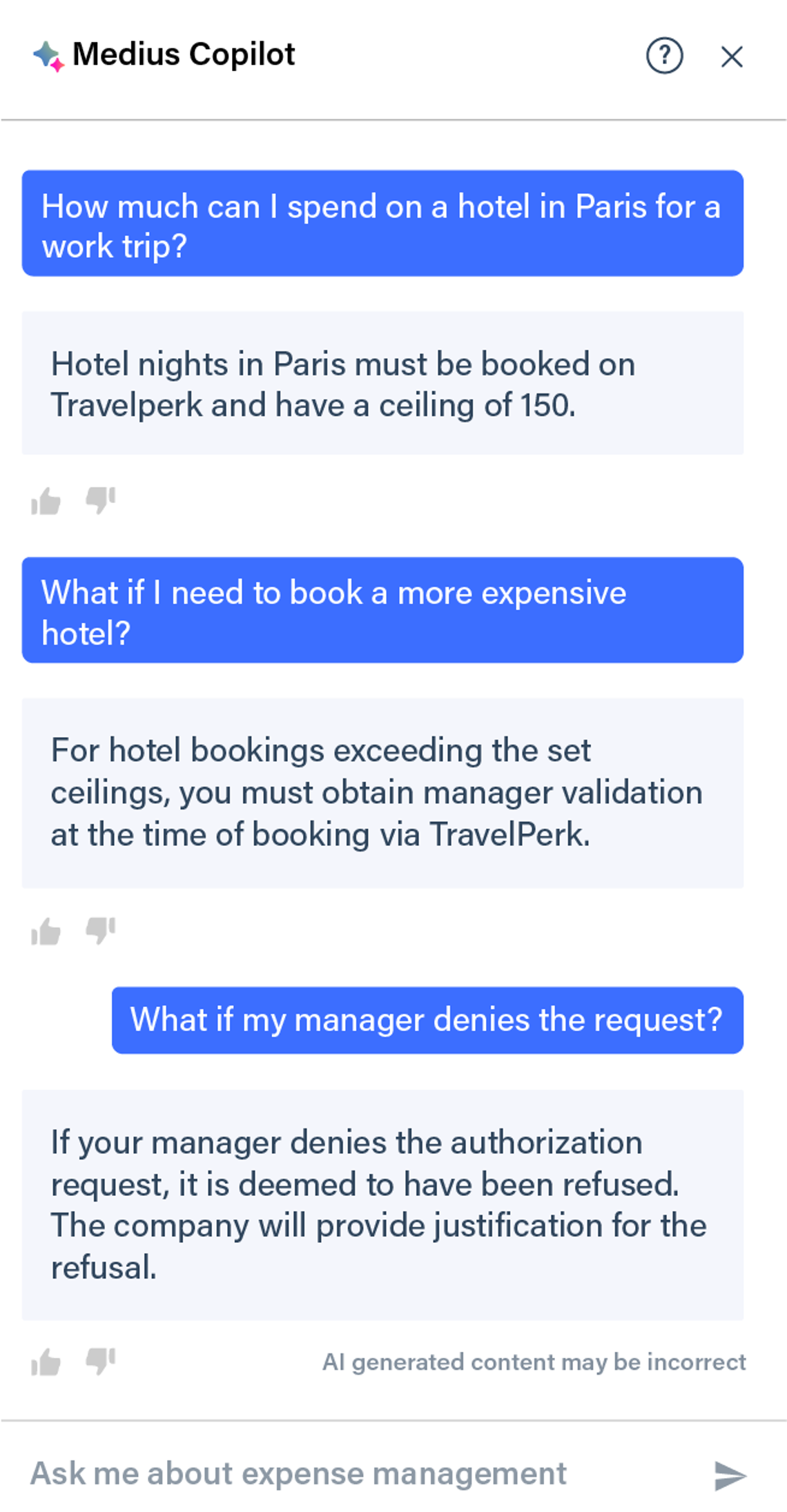 Medius Copilot for Expense - policy on hotel spend