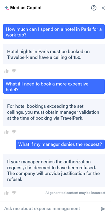 Medius Copilot for Expense - policy on hotel spend