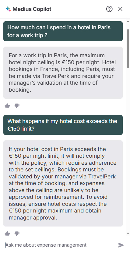 Medius Copilot for Expense - policy on hotel spend