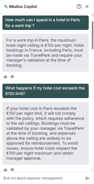 Medius Copilot for Expense - policy on hotel spend