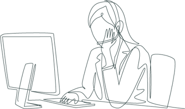 dessin au trait d'une femme assise à un bureau