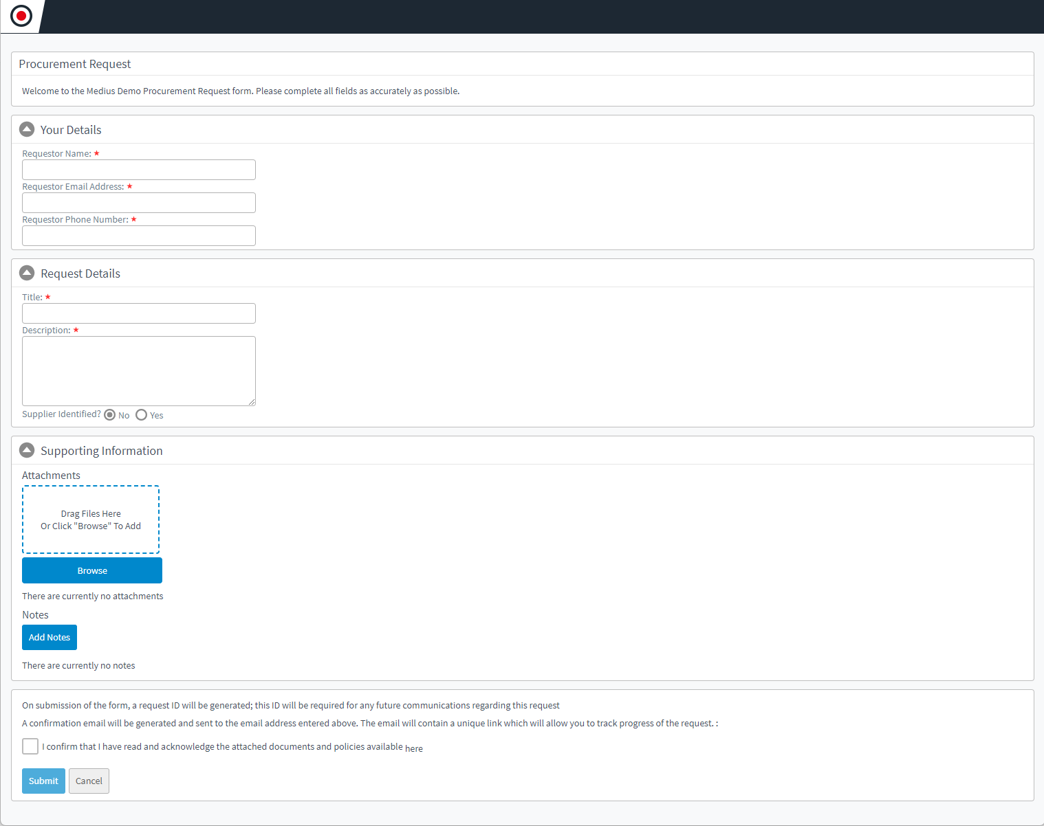 Medius Sourcing screen