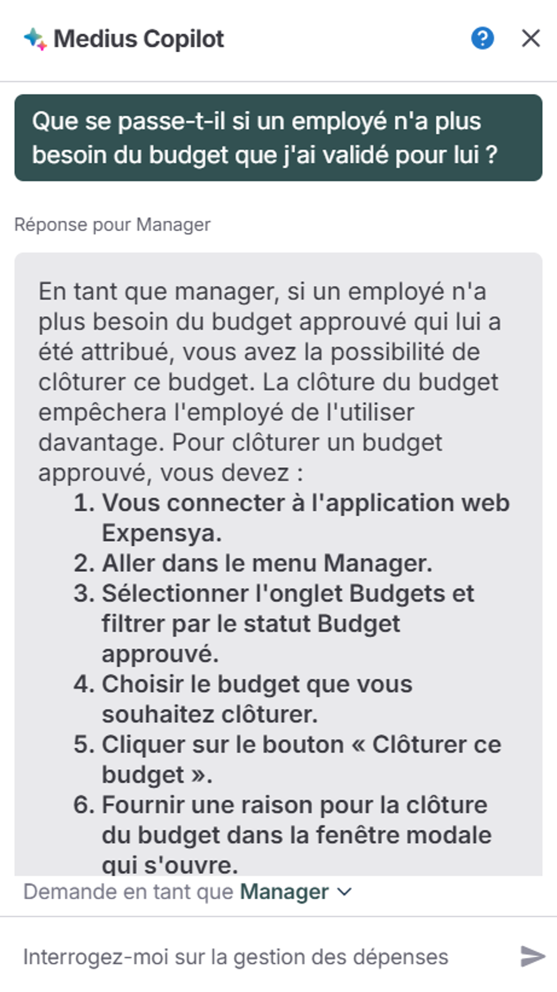 Medius Copilot for Expense - directives en matière de dépenses – approbation du budget