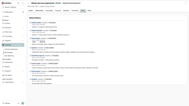 screenshot of contract history/timeline