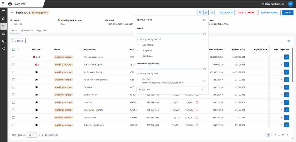 Payments screen